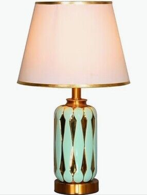 Gold Accent Lamp with Mint Ceramic Base and White Shade